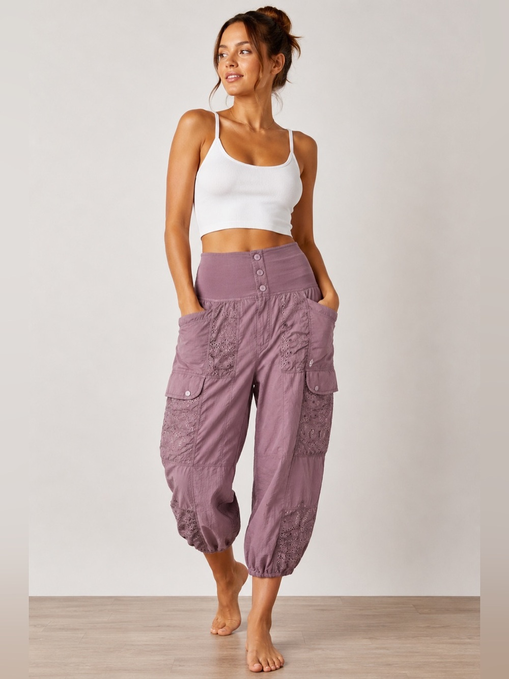 Free People Movement High-Waist Cargo Capri Pants - light plum